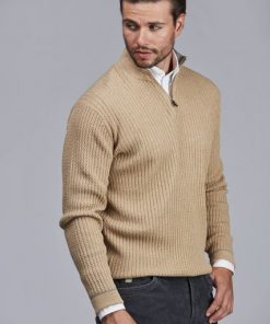 Hansen & Jacob Half Zip Mini Cable Knit Beige