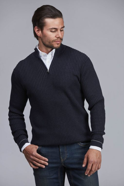 Hansen & Jacob Half Zip Mini Cable Knit Navy