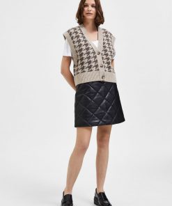 Selected Femme Isolde Leather Quilted Skirt Black