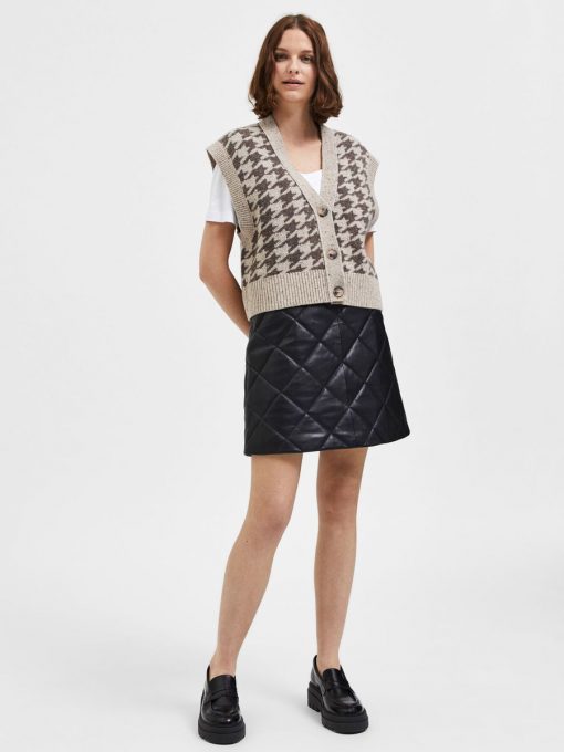 Selected Femme Isolde Leather Quilted Skirt Black