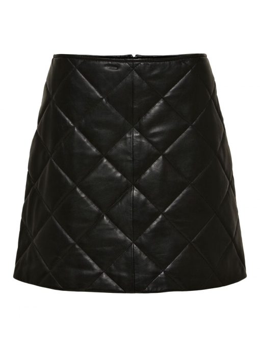 Selected Femme Isolde Leather Quilted Skirt Black