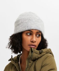 Selected Femme Lulu Linna Knit Beanie Light Grey Melange