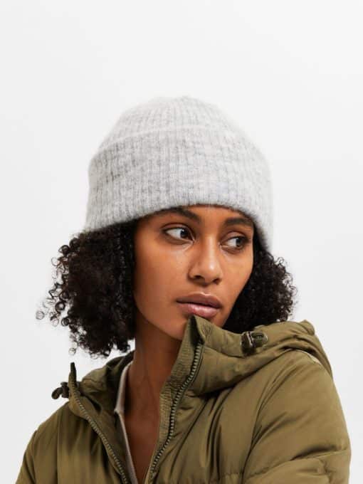 Selected Femme Lulu Linna Knit Beanie Light Grey Melange