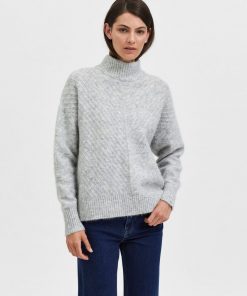Selected Femme Sif Sisse Knit Highneck Light Grey Melange