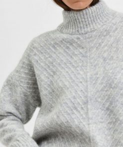 Selected Femme Sif Sisse Knit Highneck Light Grey Melange