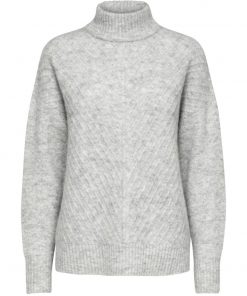 Selected Femme Sif Sisse Knit Highneck Light Grey Melange