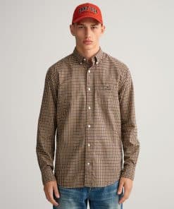Gant Regular Fit Gingham Twill Shirt Hazelwood Beige