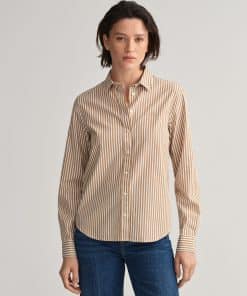 Gant Woman Broadcloth Striped Shirt Warm Khaki