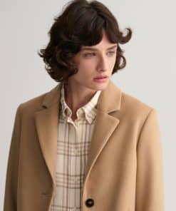 Gant Woman Wool Blend Tailored Coat Dark Khaki