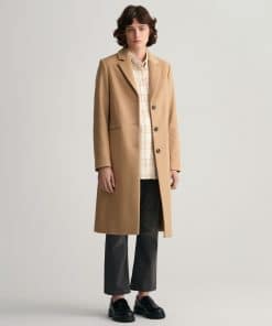 Gant Woman Wool Blend Tailored Coat Dark Khaki