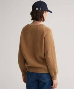 Gant Woman Wool Rib V-Neck Warm Khaki