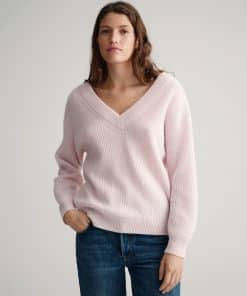 Gant Woman Wool Rib V-Neck Silver Peony