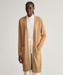 Gant Woman Long Wool Cardigan Warm Khaki