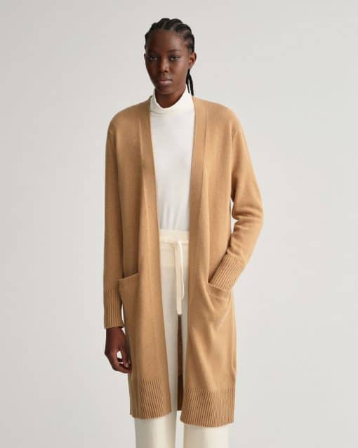 Gant Woman Long Wool Cardigan Warm Khaki