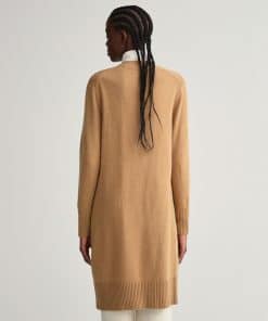 Gant Woman Long Wool Cardigan Warm Khaki