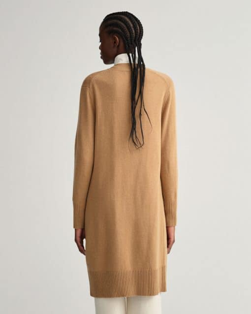 Gant Woman Long Wool Cardigan Warm Khaki