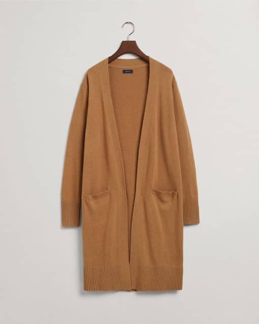 Gant Woman Long Wool Cardigan Warm Khaki