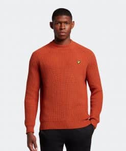 Lyle & Scott Shaker Stitch Mock Neck Jumper Victory Orange