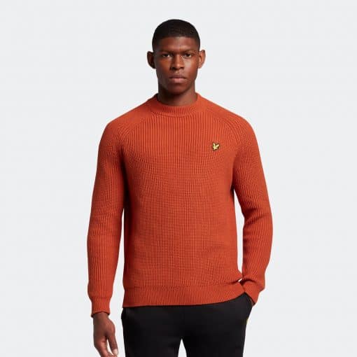 Lyle & Scott Shaker Stitch Mock Neck Jumper Victory Orange