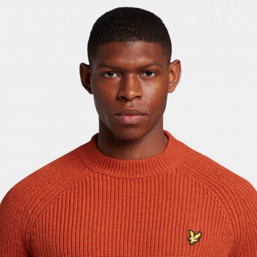 Lyle & Scott Shaker Stitch Mock Neck Jumper Victory Orange