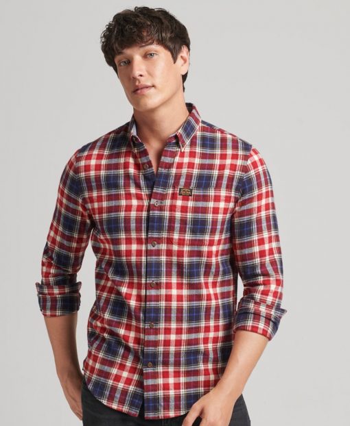 Superdry Organic Cotton Vintage Lumberjack Shirt Cedar Check Red Chili