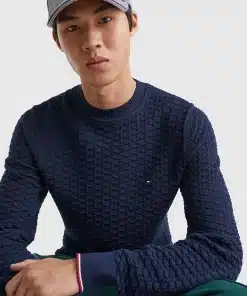 Tommy Hilfiger Structured Knit Crew Neck Jumper Desert Sky