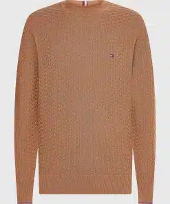 Tommy Hilfiger Structured Knit Crew Neck Jumper Desert Khaki