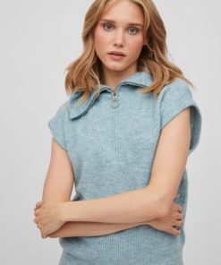 Vila Mathilda Half Zip Knit Vest Tourmaline