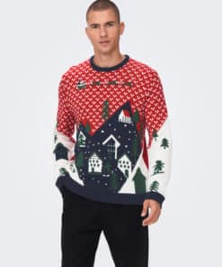 Only & Sons Xmas Landscape Knit Pompeian Red