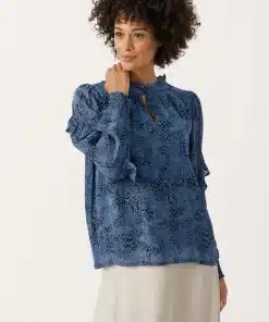 Part Two Tinka Blouse Bluefin Feather Print