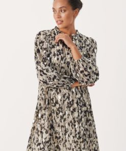 Part Two Tristin Dress Texture Print Gold