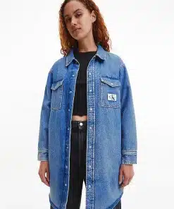 Calvin Klein Long Padded Shirt Jacket Denim Light