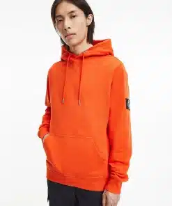 Calvin Klein Monologo Sleeve Badge Hoodie Coral Orange