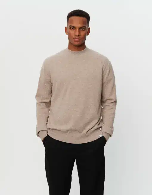 Les Deux Elvin Mockneck Knit Dark Sand Melange