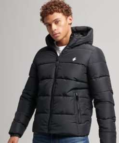 Superdry Sports Puffer Hooded Jacket Black