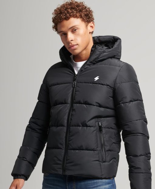 Superdry Sports Puffer Hooded Jacket Black