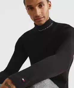 Tommy Hilfiger Roll Neck Tommy Logo Ls Tee Black