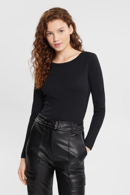 Esprit Ribbed Ls T-shirt Black