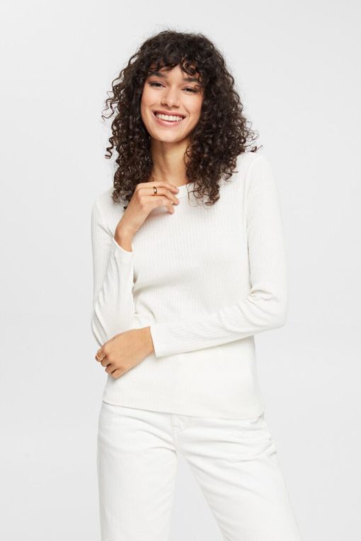 Esprit Ribbed Ls T-shirt Offwhite