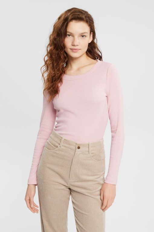 Esprit Ribbed Ls T-shirt Light Pink