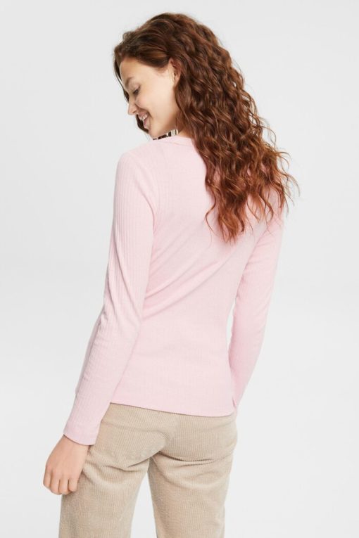 Esprit Ribbed Ls T-shirt Light Pink