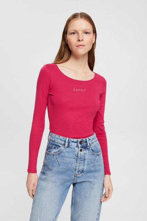 Esprit Long Sleeve Logo T-shirt Dark Pink
