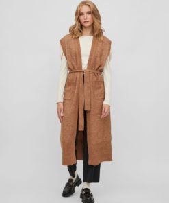 Vila Cilia Belt Long Knit Vest Toasted Coconut