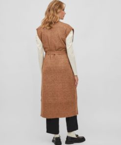 Vila Cilia Belt Long Knit Vest Toasted Coconut