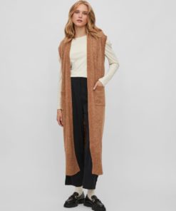 Vila Cilia Belt Long Knit Vest Toasted Coconut