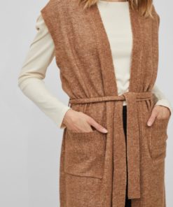 Vila Cilia Belt Long Knit Vest Toasted Coconut
