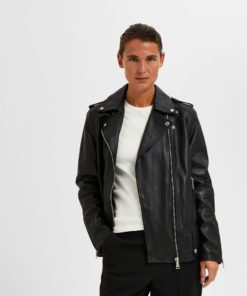 Selected Femme Madison Leather Jacket Black