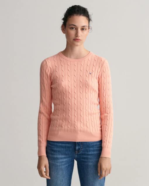 Gant Woman Stretch Cotton Cable C-Neck Guava Orange