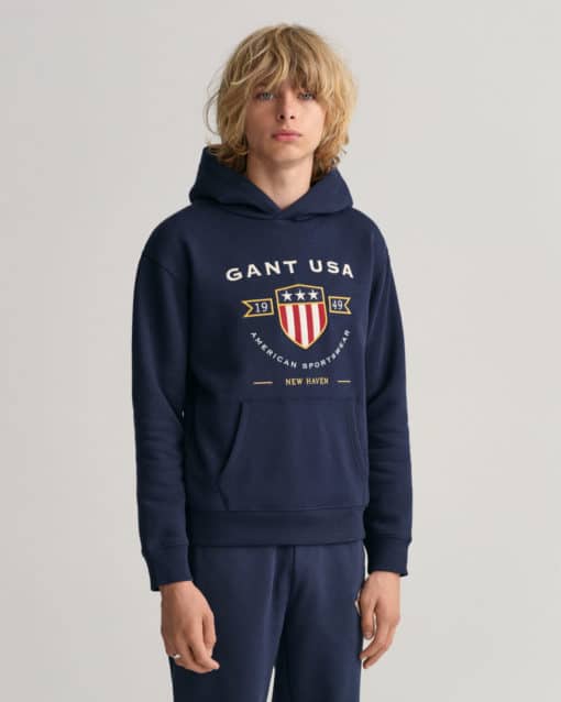 Gant Teens Banner Shield Hoodie Evening Blue