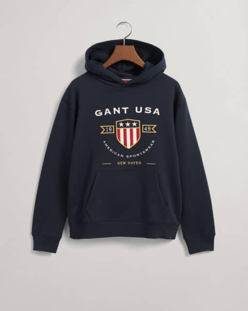 Gant Teens Banner Shield Hoodie Evening Blue